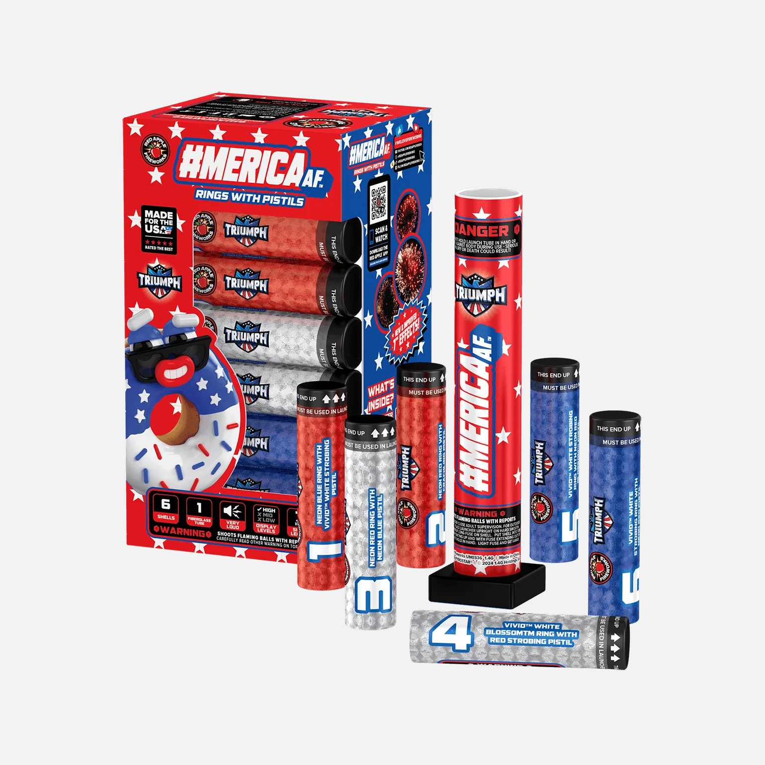 #MericaAF™ 6 Shot 7" Red, White & Blue Canister Shells - Image 8