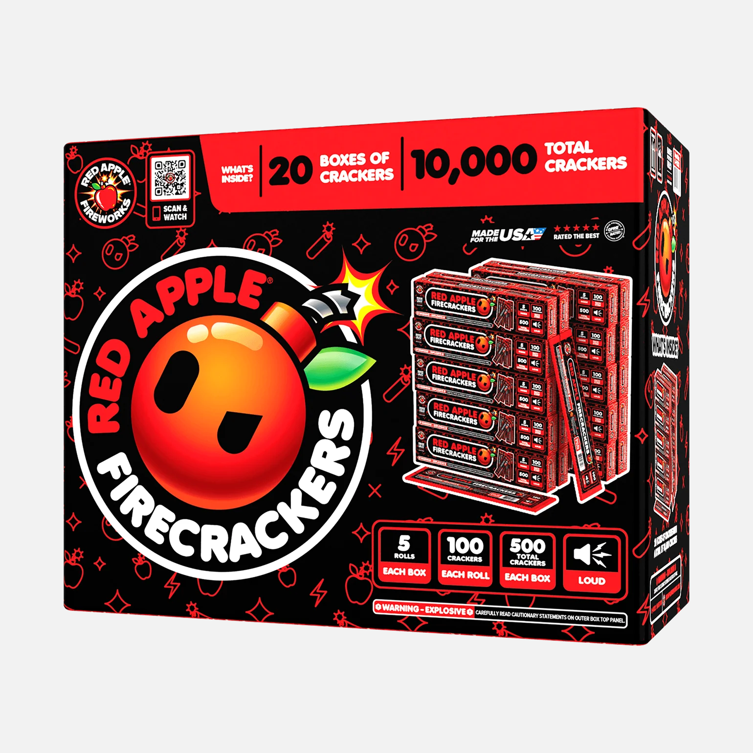 Red AppleĀ® Bombs 100 Strip Flash Crackers