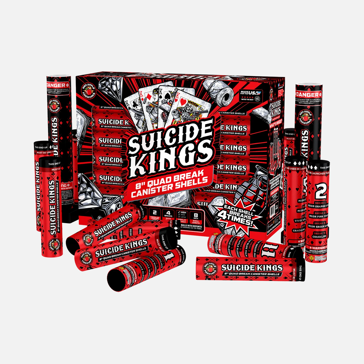 Suicide Kings™ 12 Shot 8 Inch Quad Break Canister Shells - Image 5